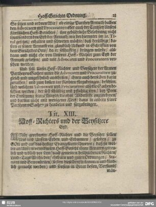 Tit. XIII. Hoff-Richters und der Beysitzere Eyd