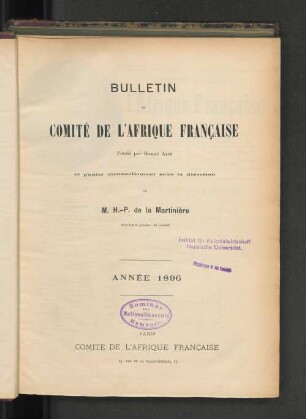 6.1896: Bulletin du Comité de l'Afrique Française