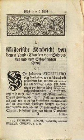 Historische Nachricht von den Land-Charten Deß Schwäbischen Craißes Und deß Hertzogthums Würtemberg, Wie auch anderer In Schwaben gelegener Herrschafften