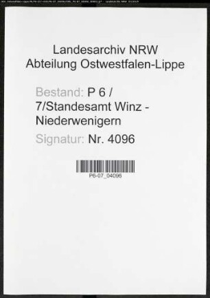 Sterberegister Standesamt Winz - Niederwengern