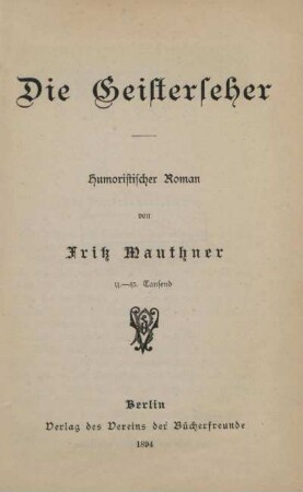 Die Geisterseher : humoristischer Roman