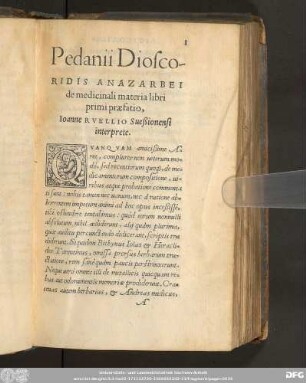 Pedanii Dioscoridis Anazarbei de medicinali materia libri primi praefatio, Ioanne Ruellio Sueßionensi interprete.