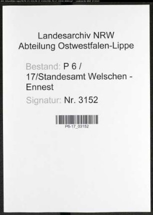 Sterberegister Standesamt Welschen-Ennest