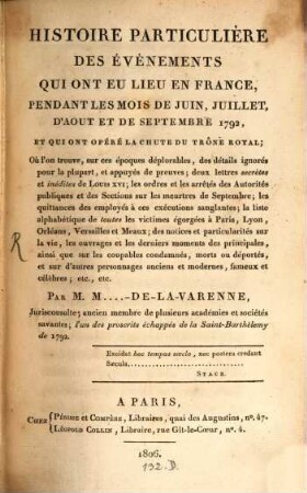 Histoire particulière des événemens qui ont eu lieu en France pendant le mois de Juin ... 1792