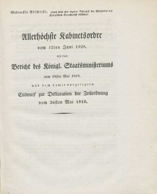 Allerhöchste Kabinetsordre vom 12ten Juni 1828. ...