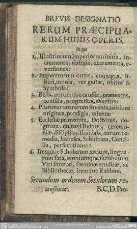 Brevis Designatio Rerum Praecipuarum Huius Operis