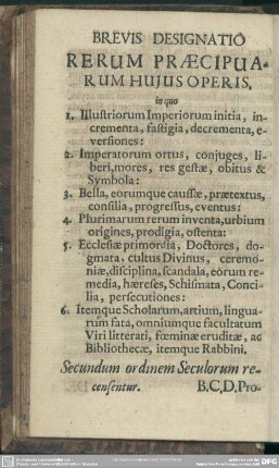 Brevis Designatio Rerum Praecipuarum Huius Operis
