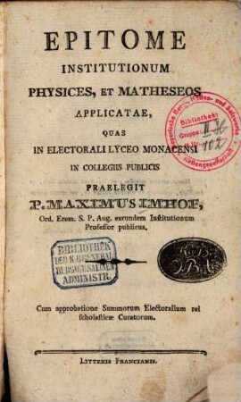 Epitome Institutionum Physices, Et Matheseos Applicatae