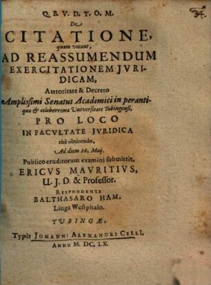 De Citatione, quam vocant, Ad Reassumendum