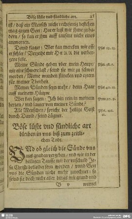 Böse lüste und sündliche art bleiben in uns biß zum zeitlichen Tode