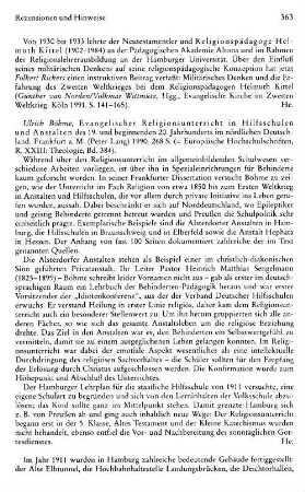 Böhme, Ulrich :: Evangelischer Religionsunterricht in Hilfsschulen und Anstalten des 19. und beginnenden 20. Jahrhunderts im nördlichen Deutschland, (Europäische Hochschulschriften, Reihe 23, Theologie, 384) : Frankfurt a.M., Lang, 1990