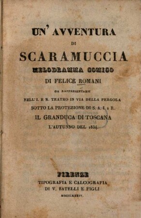 Un' avventura di Scaramuccia : Melodramma comico