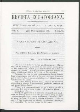 Carta sobre otras cartas : Al Excmo. Sr. Dr. D. Antonio Flores