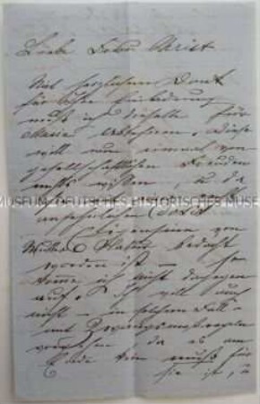 Brief von Marie Bernus du Fay an Frau Christ - aus der Schreibschatulle der Ulrike von Levetzow (Goethe-Kasten)