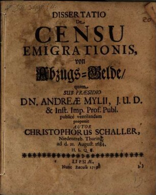 Diss. de censu emigrationis