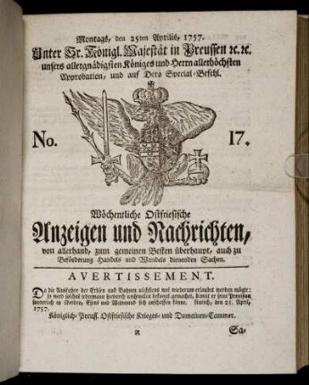 No. 17. Montags, den 25ten Aprilis, 1757.