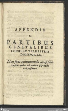 Appendix De Partibus Genitalibus Cochleae Terrestri Domiportae