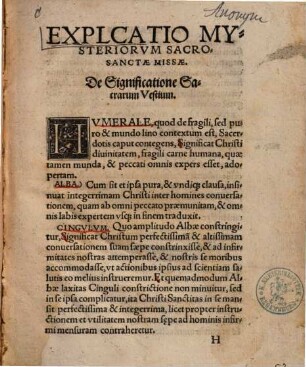 Explcatio [!] Mysteriorum Sacro-Sanctae Missae : De Significatione Sacrarum Vestium