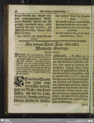 Am heiligen Christ-Tage, oder ersten Weyhnacht-Feyertage