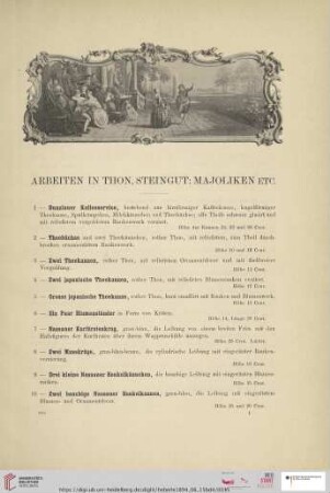 Arbeiten in Thon, Steingut; Majoliken etc. (Nr. 1 - 26)