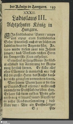 XXXII. Ladislaus III. Achtzehnter König in Hungarn
