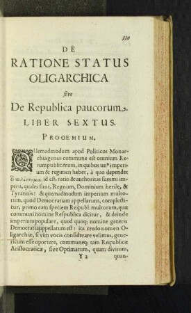 De Ratione Status Oligarchica ... Liber Sextus.