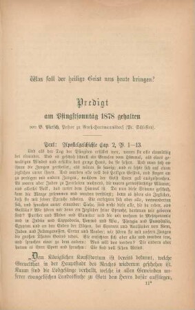 Predigt am Pfingstsonntag 1878 gehalten von B. Pietsch, Pastor zu Groß-Hartmannsdorf (Pr. Schlesien)