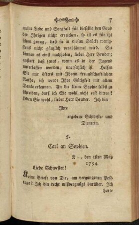 5. Carl an Sophien. K .. den 1sten May 1754.