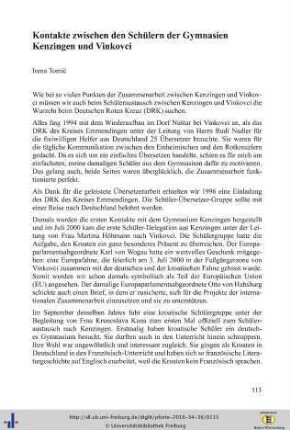 Kontakte zwischen den Schülern der Gymnasien Kenzingen und Vinkovci