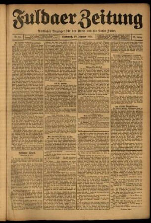 Erste Ausgabe vom Mittwoch, den 19. Januar 1921.