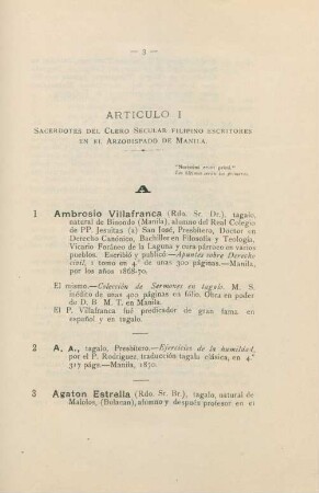 Artículo I. Sacerdotes del clero secular filipino escritores en el arzobispo de Manila
