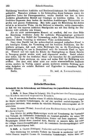 180-181, IV. Zeitschriftenschau