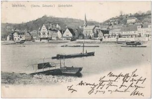 Stadt Wehlen. Ortsansicht über die Elbe, Ansichtskarte