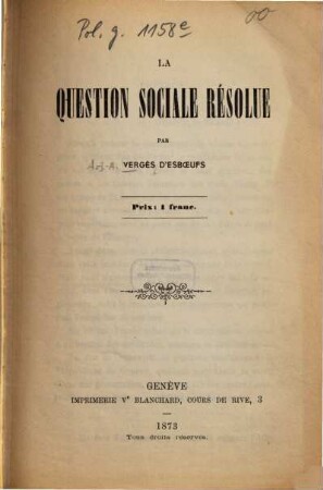 La question sociale résolue