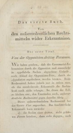 Das vierte Buch. Von den ausserordentlichen Rechtsmitteln wider Erkenntnisse
