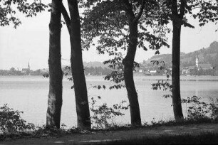 Schliersee: durch Bäume auf See, von der Straße