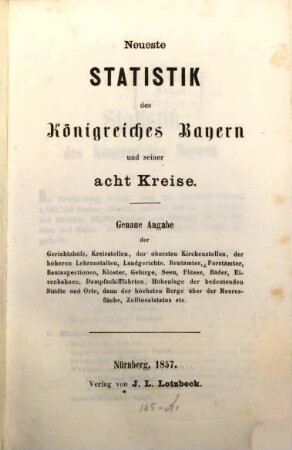 Neueste Statistik des königreiches Bayern und seiner acht Kreise ...