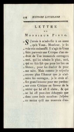 Lettre de Monsieur Pinto.
