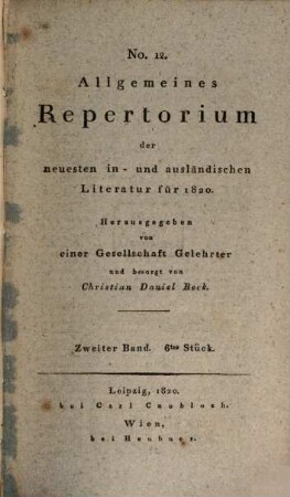 Allgemeines Repertorium der neuesten in- und ausländischen Literatur. 1820,2, 1820,2