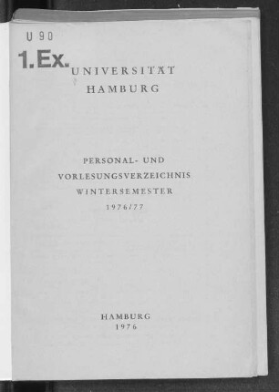 WS 1976/77: Personal- und Vorlesungsverzeichnis // Hamburgische Universität
