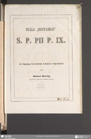 Bulla "Ineffabilis" S. P. PII P. IX