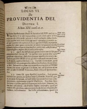 Locus VI. De Providentia Dei.