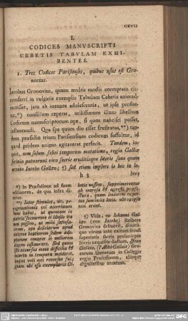I. Codices Manuscripti Cebetis Tabulam Exhibentes