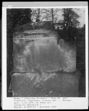 Grabstein der Vögelchen, Tochter des ? Edinger (gestorben 1875.10.05)