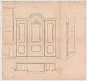 Thiersch, Friedrich von; München; Justizpalast - Schrank (Ansicht, Grundriss, Schnitt)