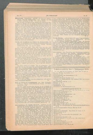 Inhaltsverzeichnis des 1. Jahrganges 1925
