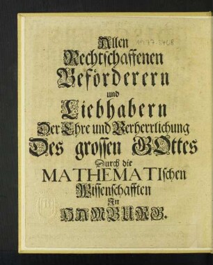 Allen Rechtschaffenen Beförderern und Liebhabern Der Ehre und Verherrlichung ...