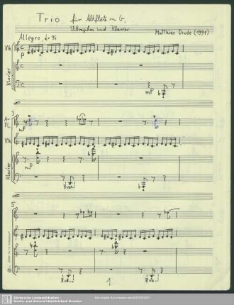 Trio für Altflöte in G, Vibraphon und Klavier : (1991)