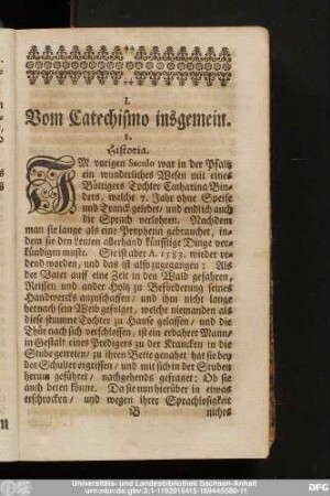 I. Vom Catechismo insgemein.