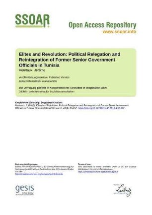Elites and Revolution: Political Relegation and Reintegration of Former Senior Government Officials in Tunisia